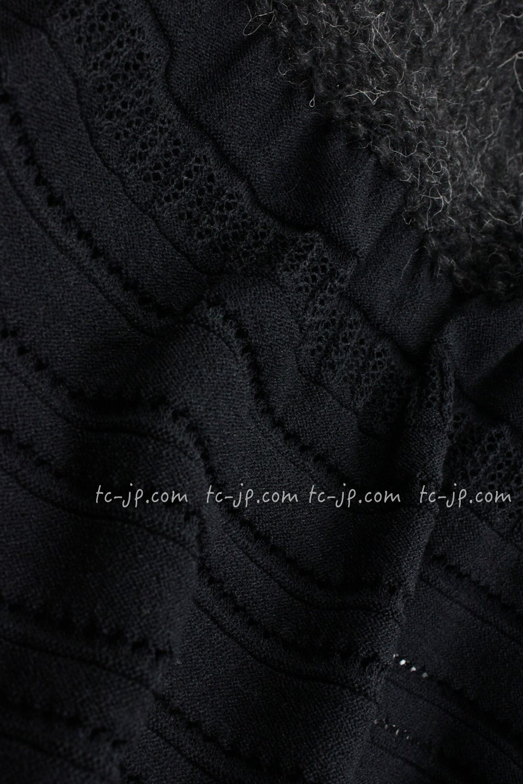 CHANEL 07PF Charcoal Black Alpaca Cardigan 36 38 シャネル 高級アルパカ リボン チャコール グレー ブラック カーディガン