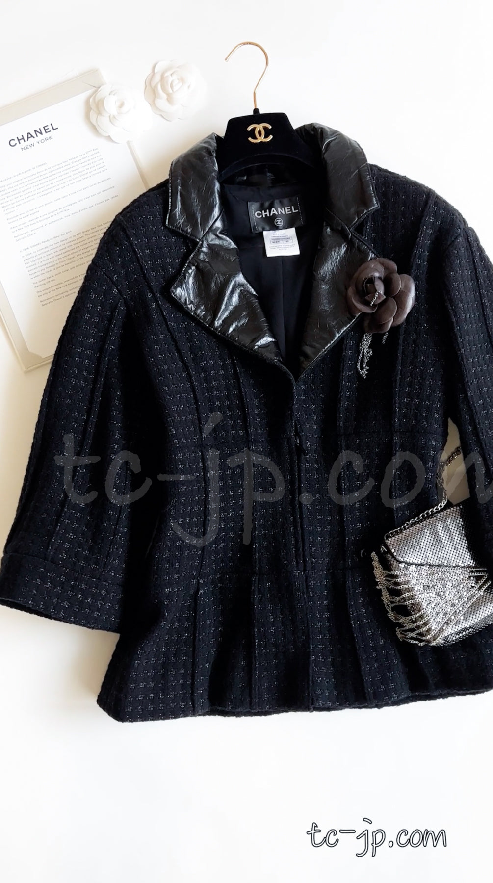 CHANEL 14A Black Leather Collar Jacket 38 40 シャネル ブラック・レザー襟・ジャケット 即発