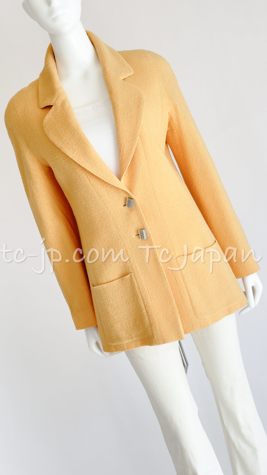 CHANEL 99C Soft Yellow CC Buttons Wool Tweed Jacket 38 40 シャネル ソフトイエロー・CCボタン・ウール・ジャケット 即発