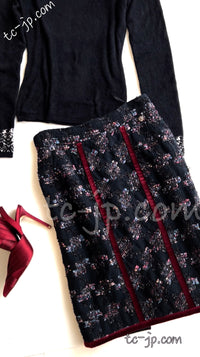 CHANEL 09PF Navy Velvet Satin Tweed Jacket Skirt 40 42 シャネル ベルベット・サテン・ジャケット・スカート 即発