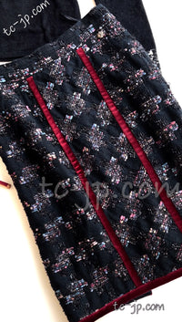 CHANEL 09PF Navy Velvet Satin Tweed Jacket Skirt 40 42 シャネル ベルベット・サテン・ジャケット・スカート 即発