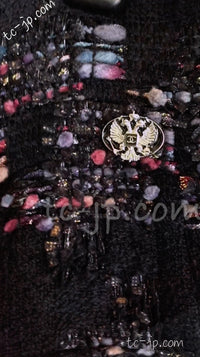 CHANEL 09PF Navy Velvet Satin Tweed Jacket Skirt 40 42 シャネル ベルベット・サテン・ジャケット・スカート 即発