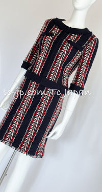 CHANEL 04A Red Navy Tricolor Zipper Tweed Jacket Skirt Suit 36 シャネル レッド ネイビー トリコロール ツイード ジャケット スカート スーツ 即発
