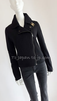 CHANEL 10S Black Riders Zipper Knit Wool Jacket 38 シャネル ブラック・ライダース・ジッパー・ニット・ウール・ジャケット 即発