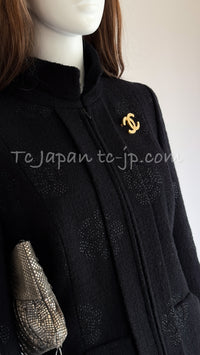 CHANEL 03C Black Camellia Stand Collar Zipper Jacket 40 42 シャネル ブラック・カメリア・スタンドカラー・ジッパー・ジャケット 即発
