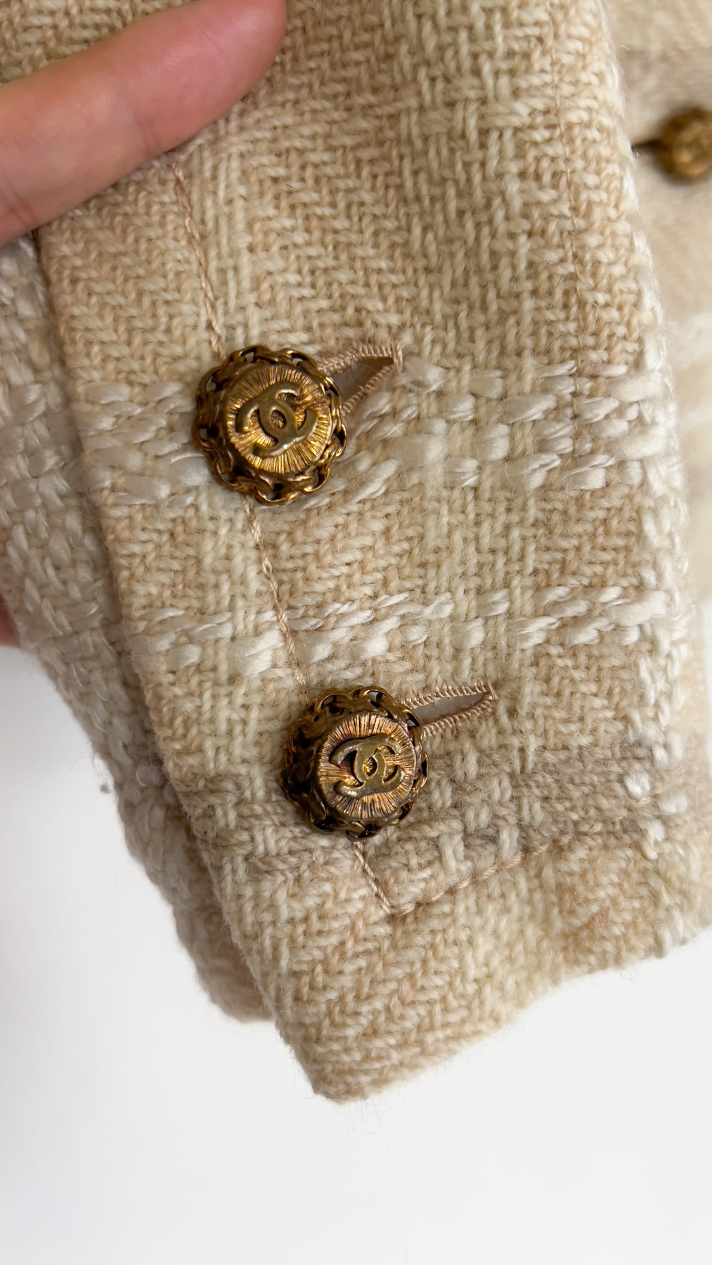 CHANEL Haute Couture Beige Creme Tweed Jacket 38 シャネル オートクチュール・ベージュ・クリーム・ツイード・ジャケット②即発