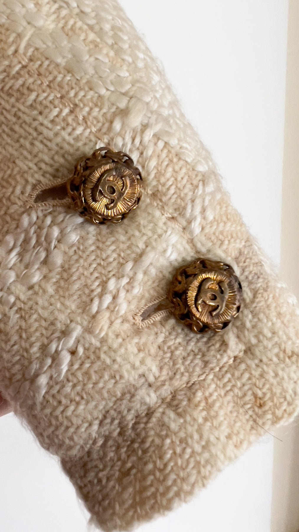 CHANEL Haute Couture Beige Creme Tweed Jacket 38 シャネル オートクチュール・ベージュ・クリーム・ツイード・ジャケット②即発