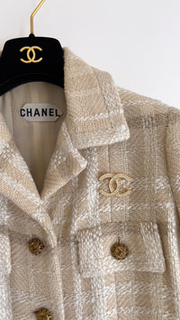 CHANEL Haute Couture Beige Creme Tweed Jacket 38 シャネル オートクチュール・ベージュ・クリーム・ツイード・ジャケット②即発