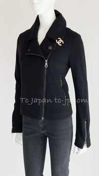 CHANEL 10S Black Riders Zipper Knit Wool Jacket 38 シャネル ブラック・ライダース・ジッパー・ニット・ウール・ジャケット 即発