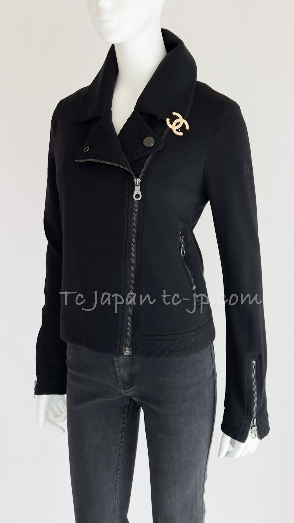 CHANEL 10S Black Riders Zipper Knit Wool Jacket 38 シャネル ブラック・ライダース・ジッパー・ニット・ウール・ジャケット 即発