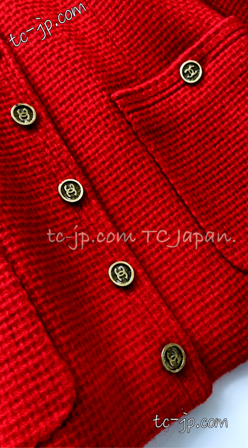 CHANEL 91A Vintage Red Wool Gold CC Button Jacket 42 シャネル ヴィンテージ レッド ウール ゴールド CC ココ ボタン ジャケット 即発