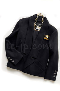 CHANEL 14B Black Metallic CC Buttons Wool Tweed Jacket 34 38 シャネル ブラック メタリック ココボタン ウール ツイード ジャケット 即発