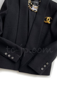 CHANEL 14B Black Metallic CC Buttons Wool Tweed Jacket 34 38 シャネル ブラック メタリック ココボタン ウール ツイード ジャケット 即発