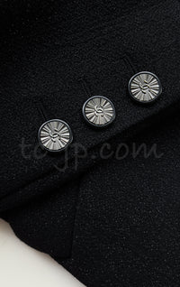 CHANEL 14B Black Metallic CC Buttons Wool Tweed Jacket 34 38 シャネル ブラック メタリック ココボタン ウール ツイード ジャケット 即発