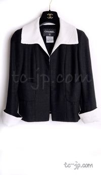 CHANEL 09S Black Ivory Two Tone Color Jacket Dress Carla Bruni 36 38 シャネル ブラック アイボリー  黒白 ツートンカラー ジャケット ワンピース 定番 即発