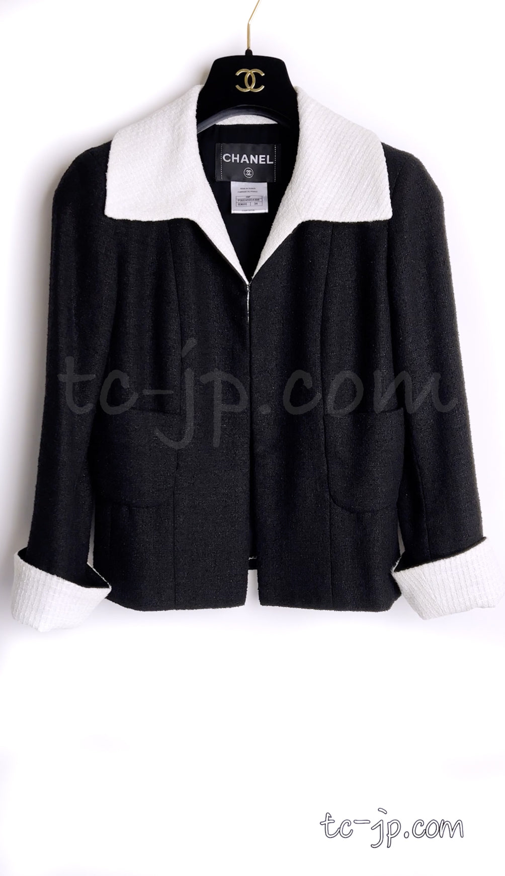 CHANEL 09S Black Ivory Two Tone Color Jacket Dress Carla Bruni 36 38 シャネル ブラック アイボリー  黒白 ツートンカラー ジャケット ワンピース 定番 即発