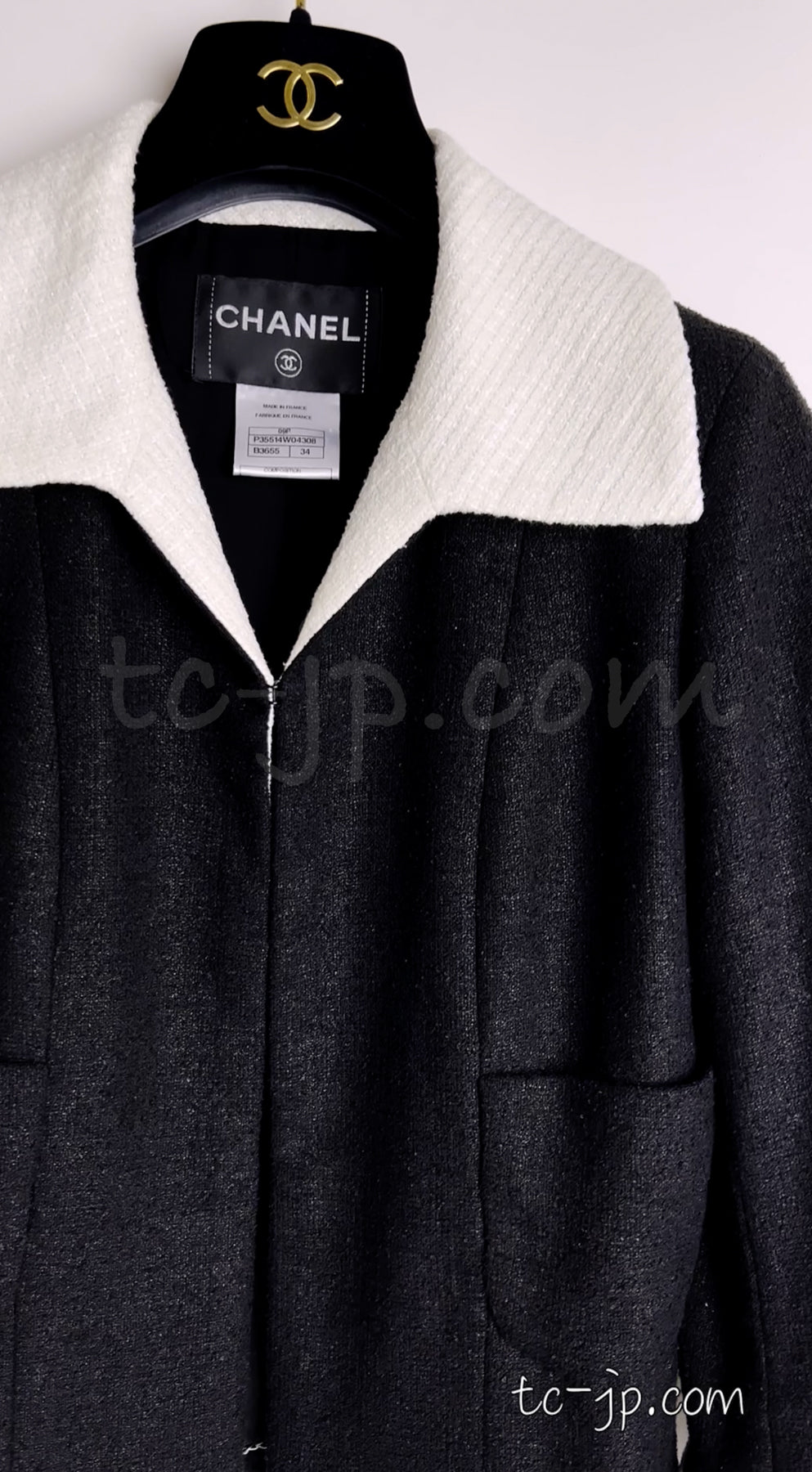 CHANEL 09S Black Ivory Two Tone Color Jacket Dress Carla Bruni 36 38 シャネル ブラック アイボリー  黒白 ツートンカラー ジャケット ワンピース 定番 即発