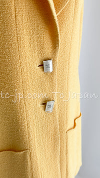 CHANEL 99C Soft Yellow CC Buttons Wool Tweed Jacket 38 40 シャネル ソフトイエロー・CCボタン・ウール・ジャケット 即発