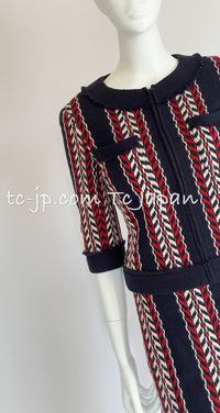 CHANEL 04A Red Navy Tricolor Zipper Tweed Jacket Skirt Suit 36 シャネル レッド ネイビー トリコロール ツイード ジャケット スカート スーツ 即発