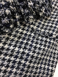 CHANEL 07S Black Gray Houndstooth Fringe Silk Linen Wool Tweed Jacket 34 36 シャネル ブラック グレー フリンジ ツイード ジャケット 千鳥格子 即発