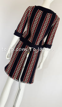 CHANEL 04A Red Navy Tricolor Zipper Tweed Jacket Skirt Suit 36 シャネル レッド ネイビー トリコロール ツイード ジャケット スカート スーツ 即発