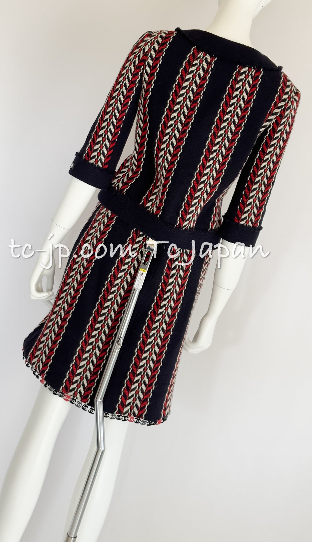 CHANEL 04A Red Navy Tricolor Zipper Tweed Jacket Skirt Suit 36 シャネル レッド ネイビー トリコロール ツイード ジャケット スカート スーツ 即発