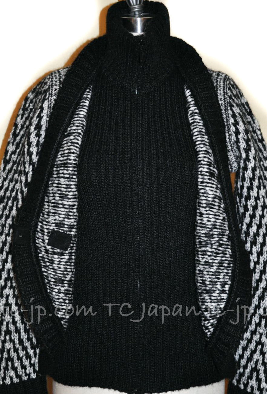 CHANEL 10A Black Ivory Wool Mohair Alpaca Knit Cardigan 34 シャネル ブラック アイボリー モヘア アルパカ ウール カーディガン 即発