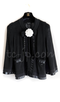 CHANEL 07S Ribbon Trim Black Cardigan Jacket 34 36 シャネル リボン・トリム・ブラック・ニット ボレロ カーディガン 即発