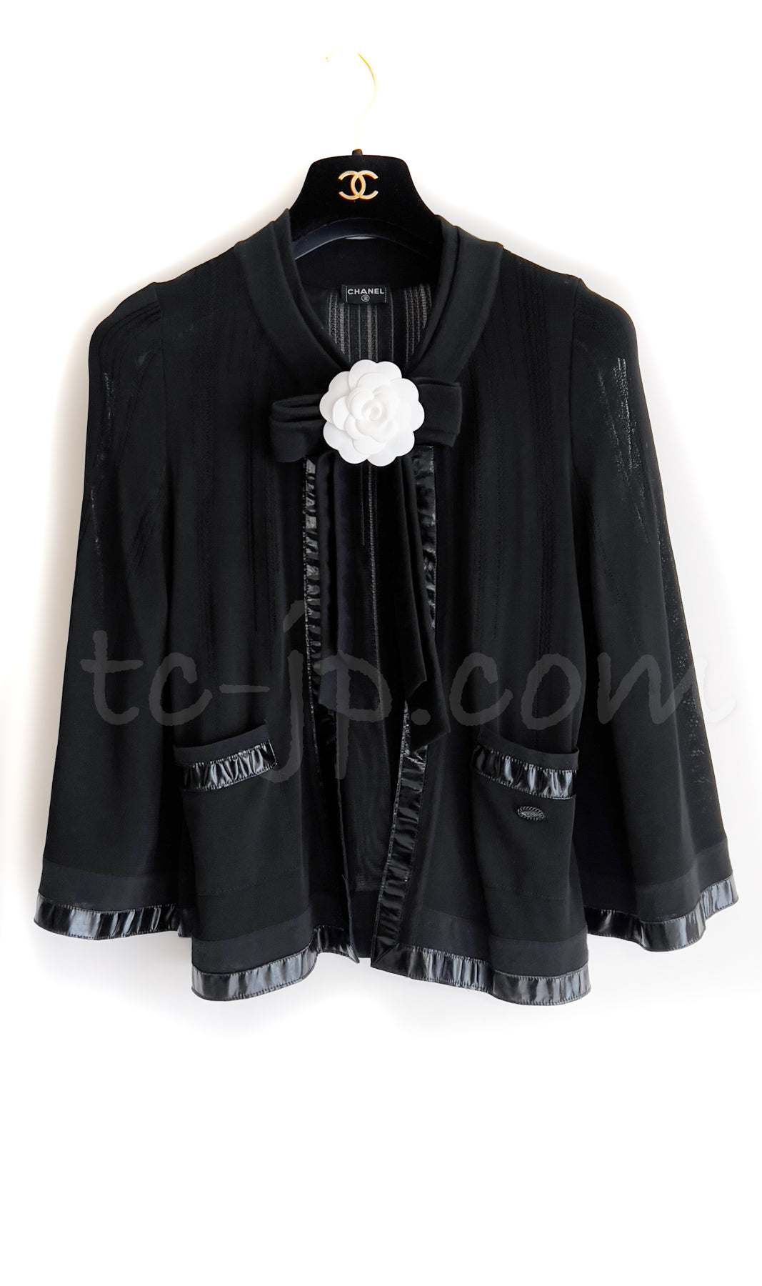 CHANEL 07S Ribbon Trim Black Cardigan Jacket 34 36 シャネル リボン・トリム・ブラック・ニット ボレロ カーディガン 即発