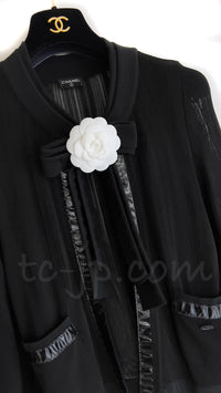 CHANEL 07S Ribbon Trim Black Cardigan Jacket 34 36 シャネル リボン・トリム・ブラック・ニット ボレロ カーディガン 即発