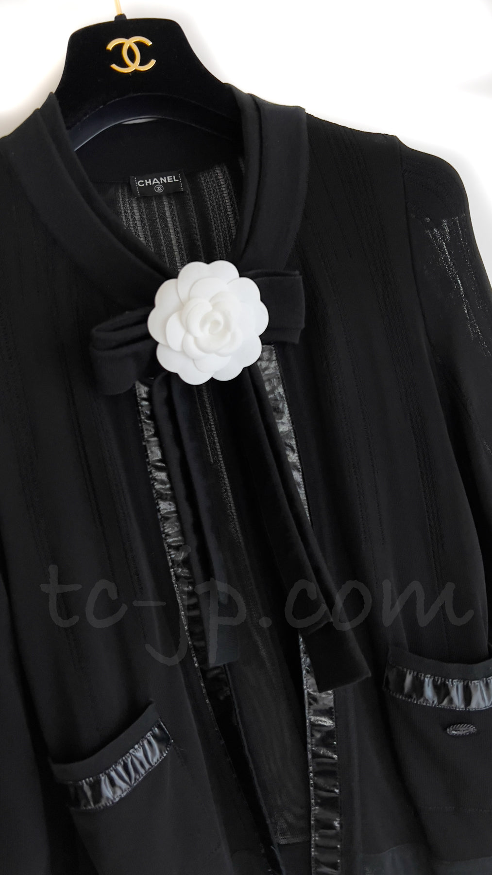 CHANEL 07S Ribbon Trim Black Cardigan Jacket 34 36 シャネル リボン・トリム・ブラック・ニット ボレロ カーディガン 即発