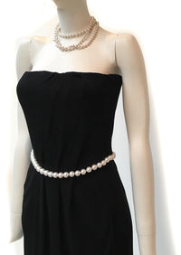CHANEL 09S Black Navy Pearl Belt Strapless Cocktail Dress 38 シャネル パールベルト・チューブワンピース 即発