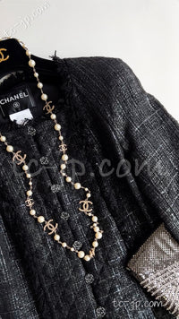 CHANEL 05PF Black Gary Fringe Trim Tweed Jacket 38 40 シャネル ブラック グレー フリンジトリム ツイード ジャケット 即発