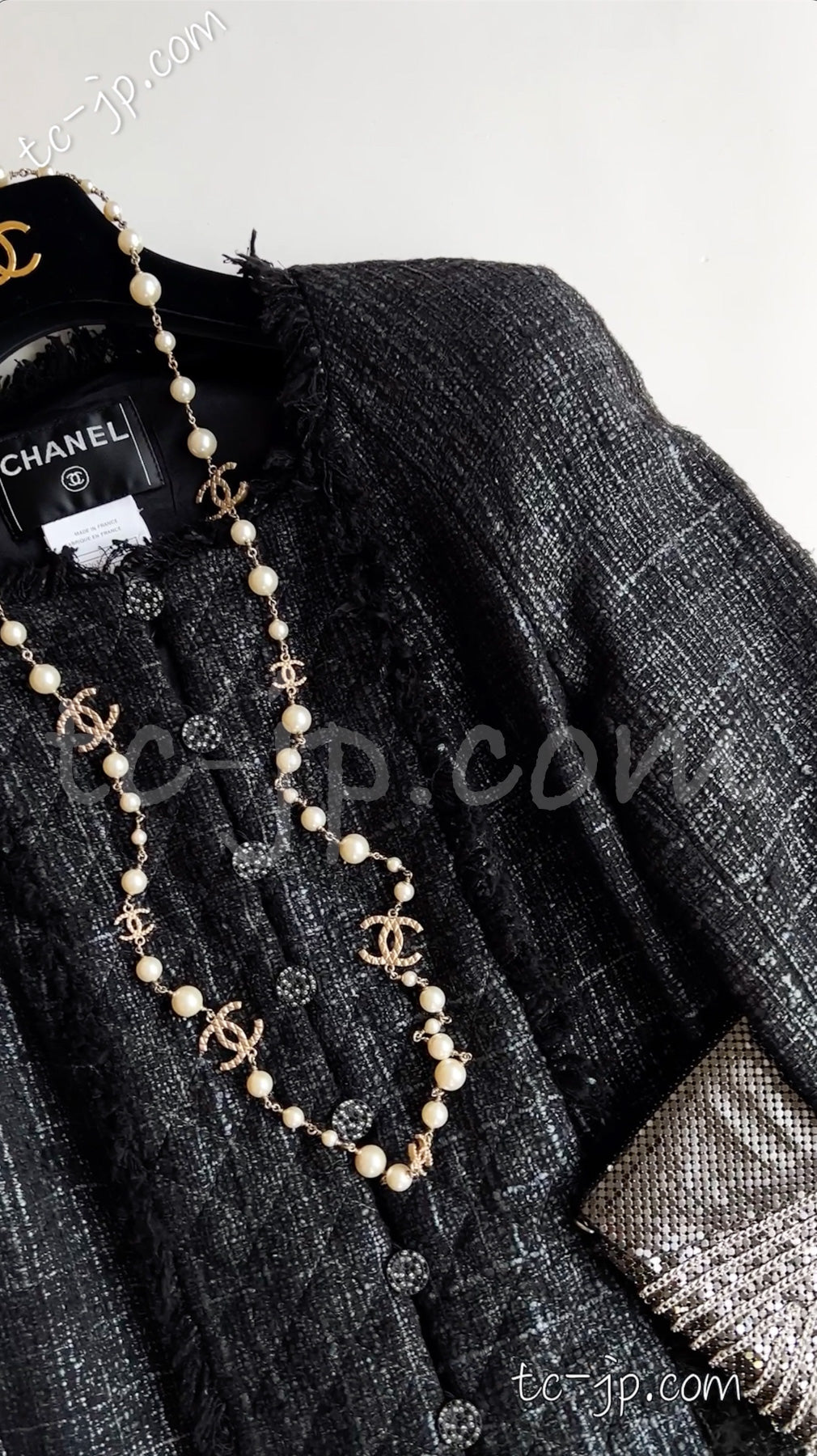 CHANEL 05PF Black Gary Fringe Trim Tweed Jacket 38 40 シャネル ブラック グレー フリンジトリム ツイード ジャケット 即発