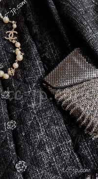 CHANEL 05PF Black Gary Fringe Trim Tweed Jacket 38 40 シャネル ブラック グレー フリンジトリム ツイード ジャケット 即発