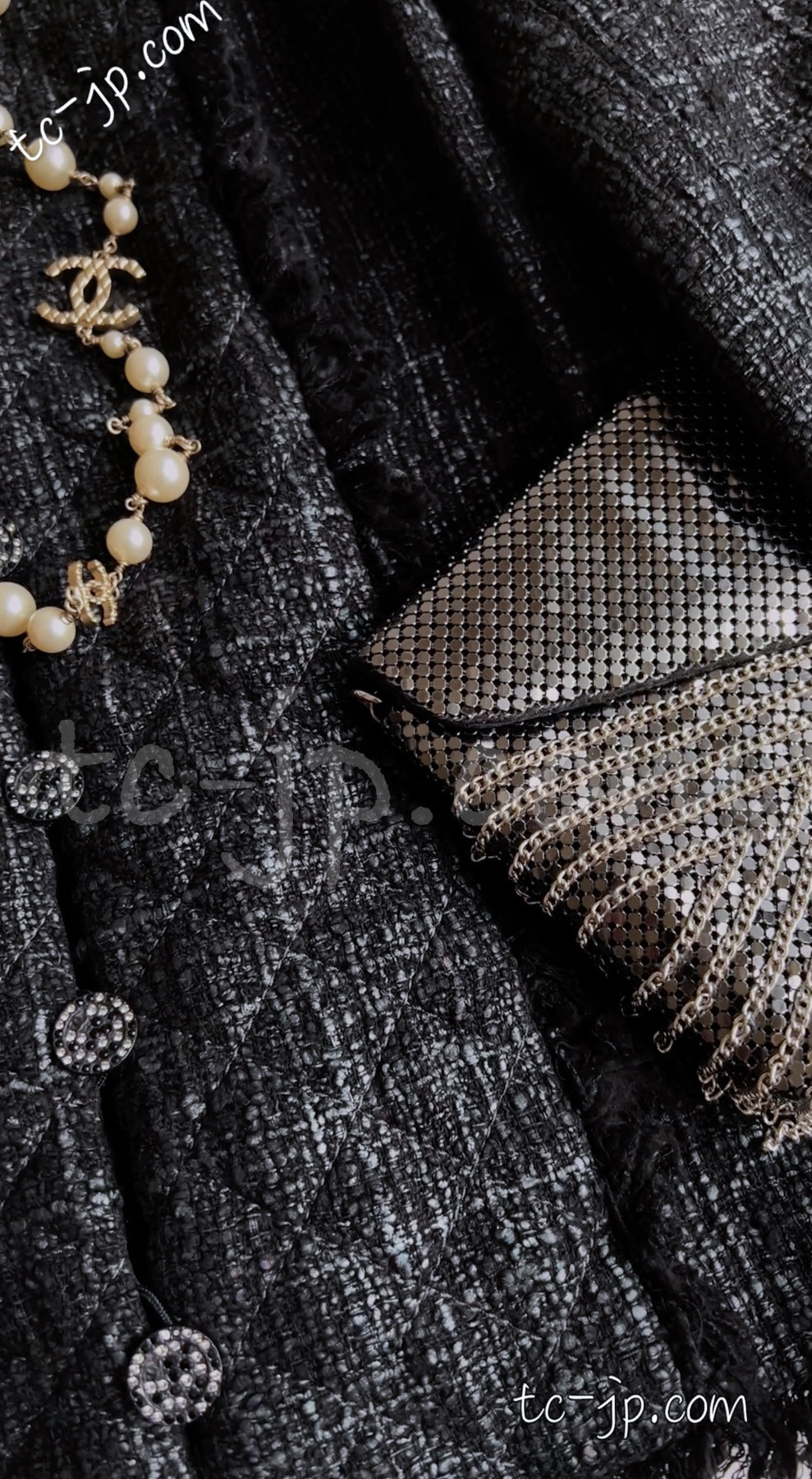 CHANEL 05PF Black Gary Fringe Trim Tweed Jacket 38 40 シャネル ブラック グレー フリンジトリム ツイード ジャケット 即発