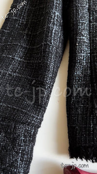 CHANEL 05PF Black Gary Fringe Trim Tweed Jacket 38 40 シャネル ブラック グレー フリンジトリム ツイード ジャケット 即発