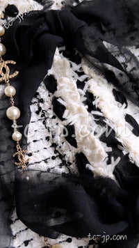 CHANEL 05S White Black Tweed Cardigan Jacket 34 36 シャネル ホワイト ブラック リボン ツイード カーディガン ジャケット 即発