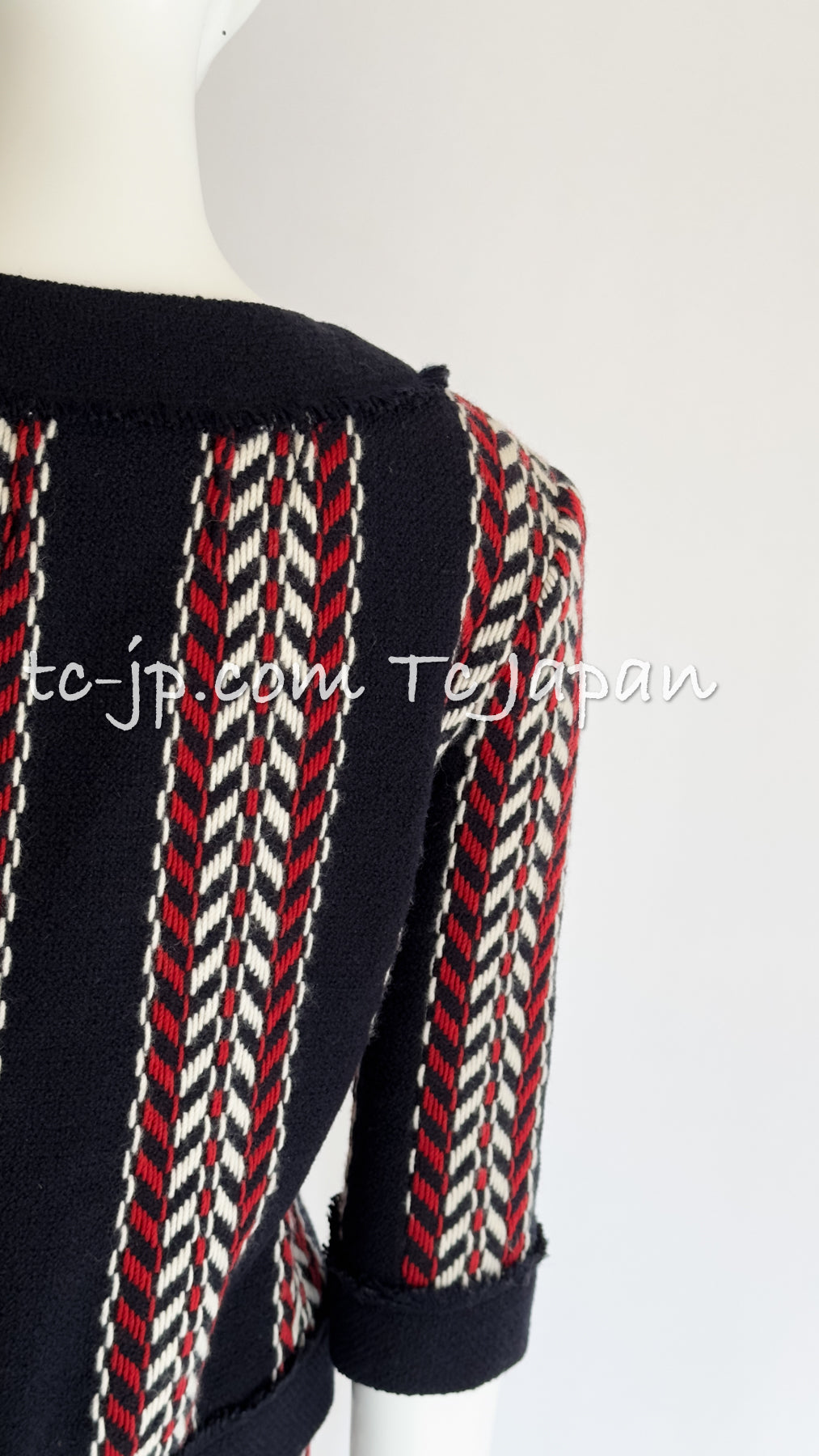 CHANEL 04A Red Navy Tricolor Zipper Tweed Jacket Skirt Suit 36 シャネル レッド ネイビー トリコロール ツイード ジャケット スカート スーツ 即発