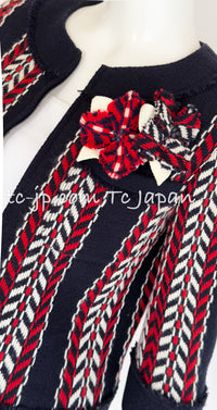 CHANEL 04A Red Navy Tricolor Zipper Tweed Jacket Skirt Suit 36 シャネル レッド ネイビー トリコロール ツイード ジャケット スカート スーツ 即発