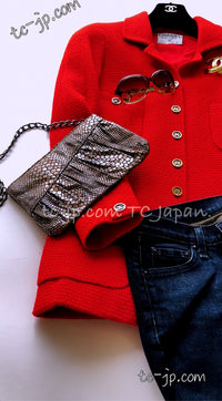 CHANEL 91A Vintage Red Wool Gold CC Button Jacket 42 シャネル ヴィンテージ レッド ウール ゴールド CC ココ ボタン ジャケット 即発