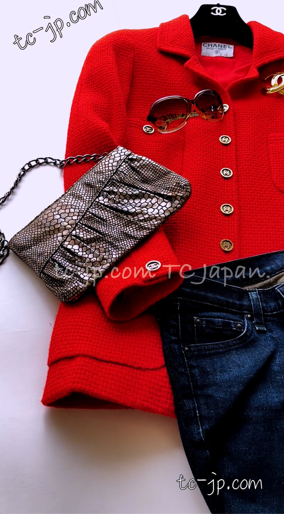 CHANEL 91A Vintage Red Wool Gold CC Button Jacket 42 シャネル ヴィンテージ レッド ウール ゴールド CC ココ ボタン ジャケット 即発