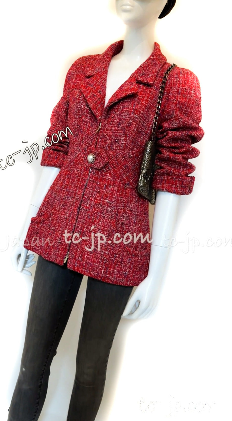 シャネル レッド パールロゴボタン ツイード ジャケット CHANEL 19PS Red Pearl Logo Buttons Tweed  Jacket – TC JAPAN