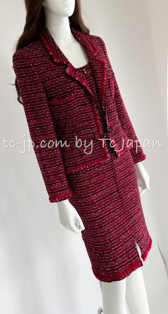 CHANEL 01A Red Pink Wool Tweed  Dress 38 40 シャネル レッド ピンク ウール ツイード ワンピース 即発