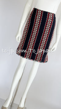 CHANEL 04A Red Navy Tricolor Zipper Tweed Jacket Skirt Suit 36 シャネル レッド ネイビー トリコロール ツイード ジャケット スカート スーツ 即発