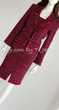 CHANEL 01A Red Pink Wool Tweed  Dress 38 40 シャネル レッド ピンク ウール ツイード ワンピース 即発