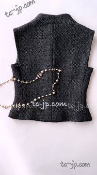 CHANEL 00A Dark Gray Zipper Setup Vest Skirt 34 36 シャネル 訳あり!ダークグレー・ジップアップ・ベスト・セットアップ・スカート 即発