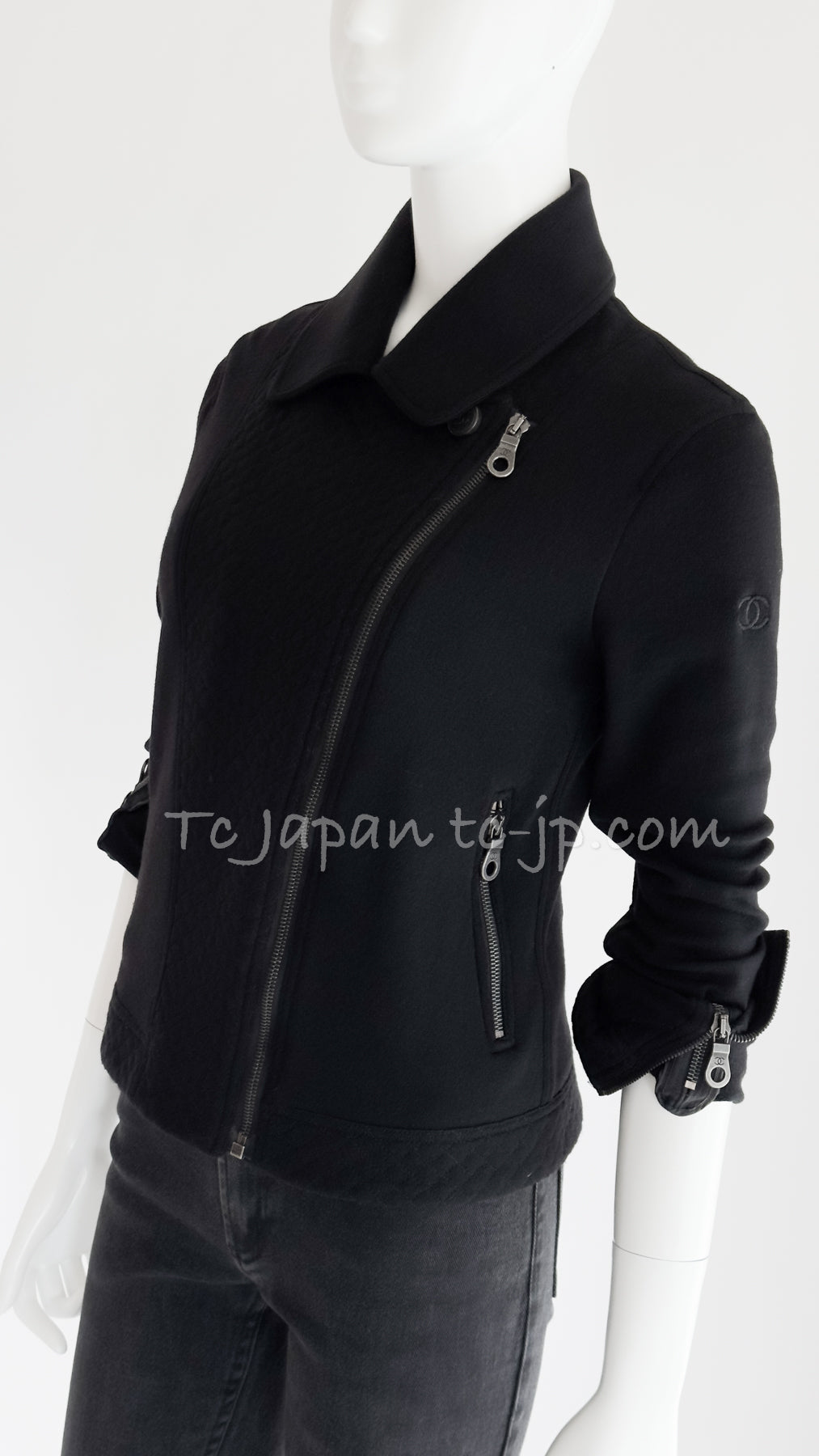 CHANEL 10S Black Riders Zipper Knit Wool Jacket 38 シャネル ブラック・ライダース・ジッパー・ニット・ウール・ジャケット 即発