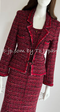 CHANEL 01A Red Pink Tweed Jacket Dress 38 40 シャネル レッド・ツイード・ジャケット・スーツ 即発