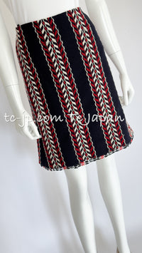CHANEL 04A Red Navy Tricolor Zipper Tweed Jacket Skirt Suit 36 シャネル レッド ネイビー トリコロール ツイード ジャケット スカート スーツ 即発